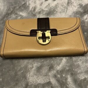 Etienne Aigner Beige and Dark Brown Leather Wallet